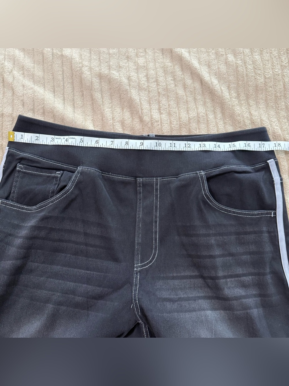 Halara Wide Leg Jeans Womens XL Reg Black Wash Striped High Rise Stretch Pants - Picture 6 of 8